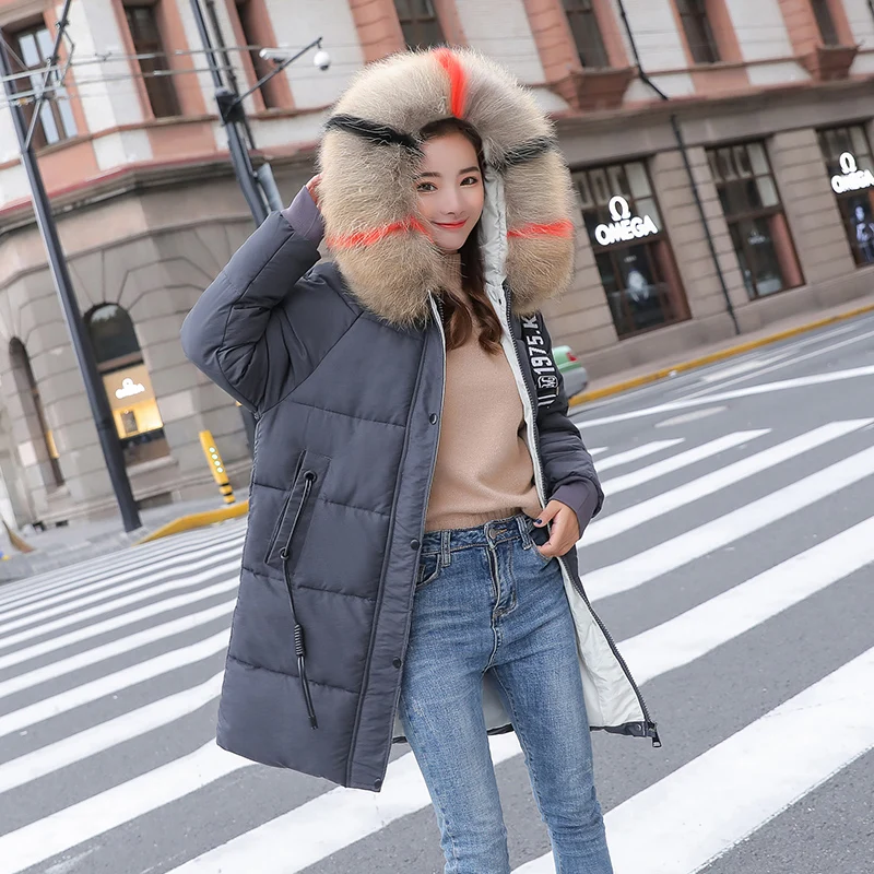 

Tide Winter New Vogue Hooded Women Down Cotton Coat Fur Collar Zippers Long Jacket Female Warm Winter Women Down Jacket