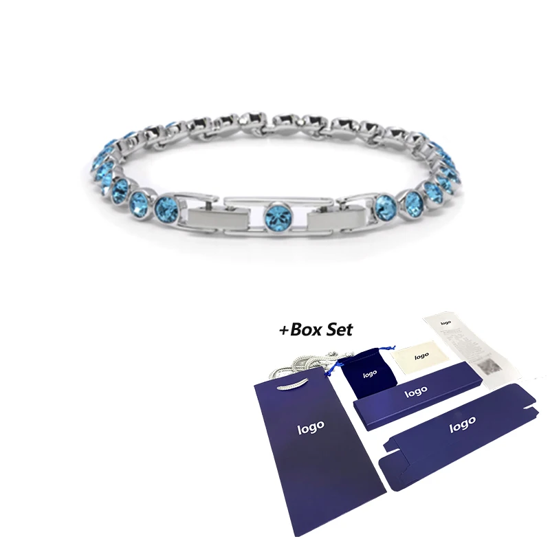 

2021 Fashion Jewelry SWA New TENNIS Platinum Light Blue Charming Round Bracelet Luxury Romantic Ladies Birthday Gift Girlfriend