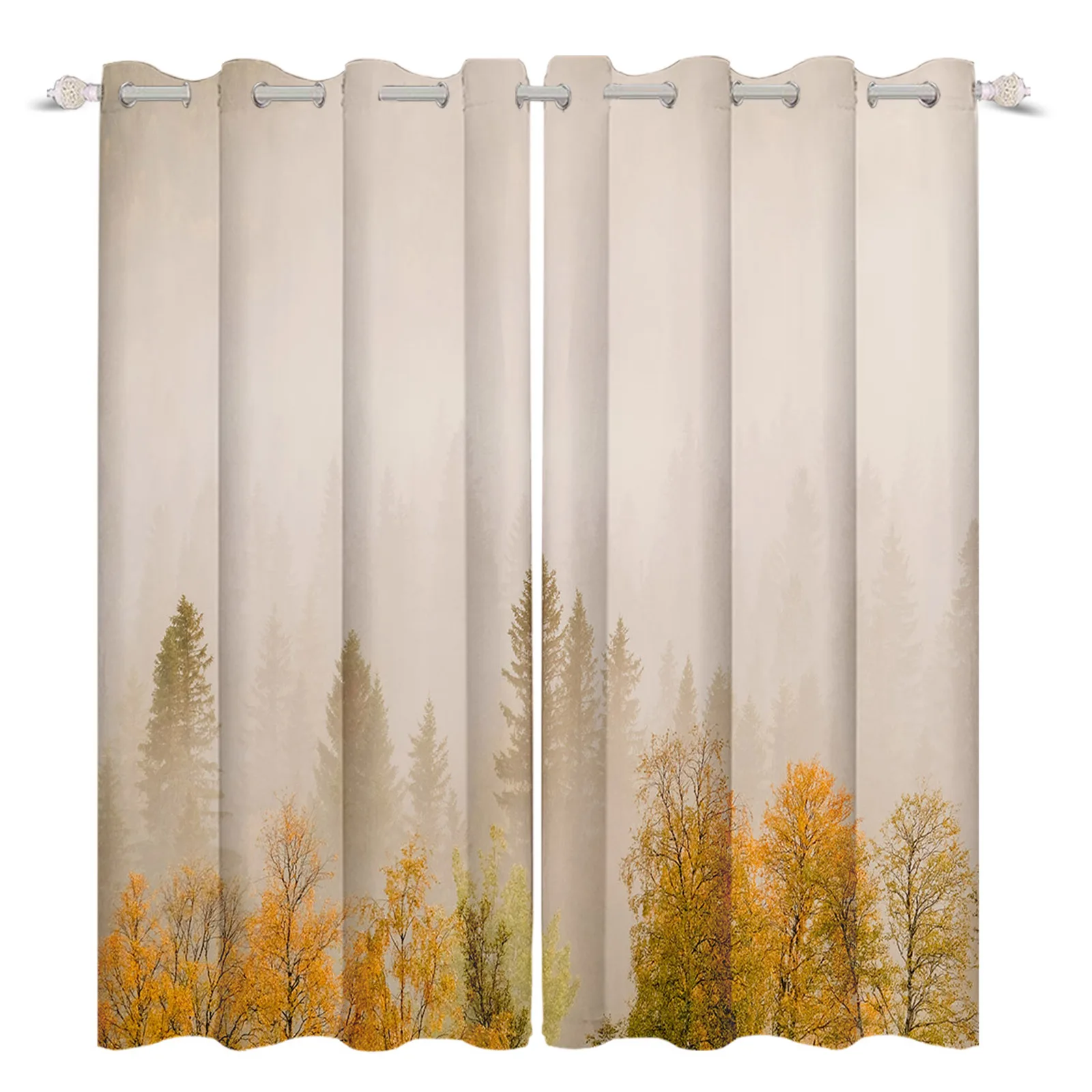 

Modern Living Room Bedroom Curtains Autumn Yellow Forest with Clouds Treatment Drapes Home Decoration With Grommet Accessories