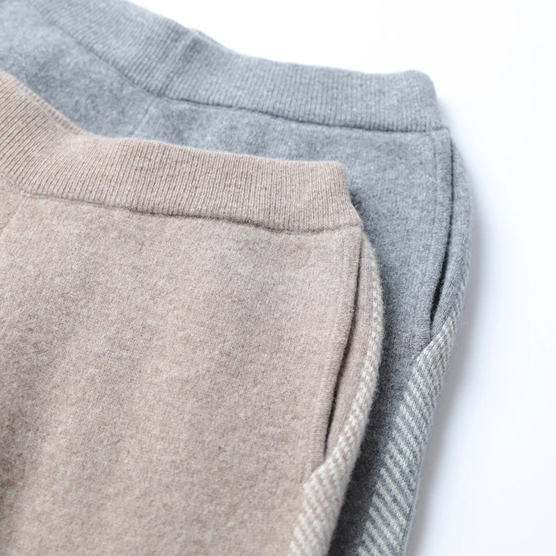 Женские трикотажные брюки из 100% шерсти плотные свободные длинные с узором в