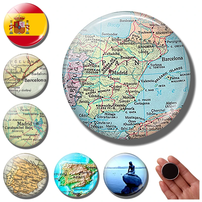 Испания карта магнит на холодильник Барселона Мадрид Винтаж испанский Валенсия