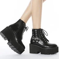 new autumn winter womens side zipper front lace up knight martin boots thick soled short boots black platform boots gothic