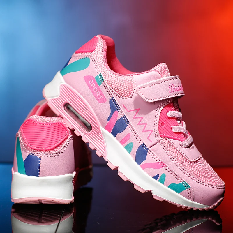 Air Cushion Kids Sport Shoes Girls Breathable Mesh Velcro Sneakers Teenager Gym Trainers Outdoor Casual Shoe Non-slipTennis | Детская