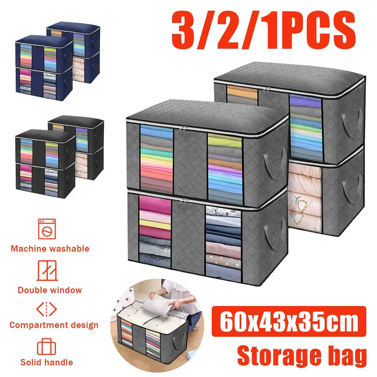 

Folding Clothes Storage Bag Non-Woven Finishing Box Quilt Dust-Proof Cabinet With Compartment Organizer Home Storage Supplies