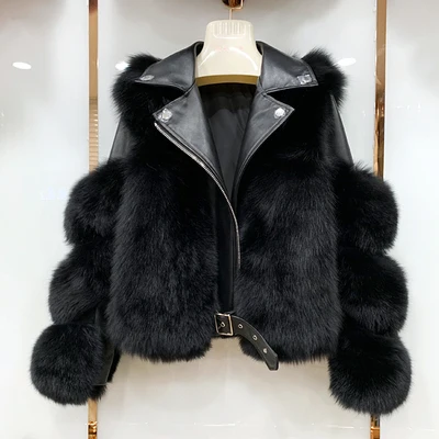 

Real Fox Fur Coats With Genuine Sheepskin Leather Wholeskin Natural Fox Fur Jacket Outwear Luxury Women 2021 Winter New