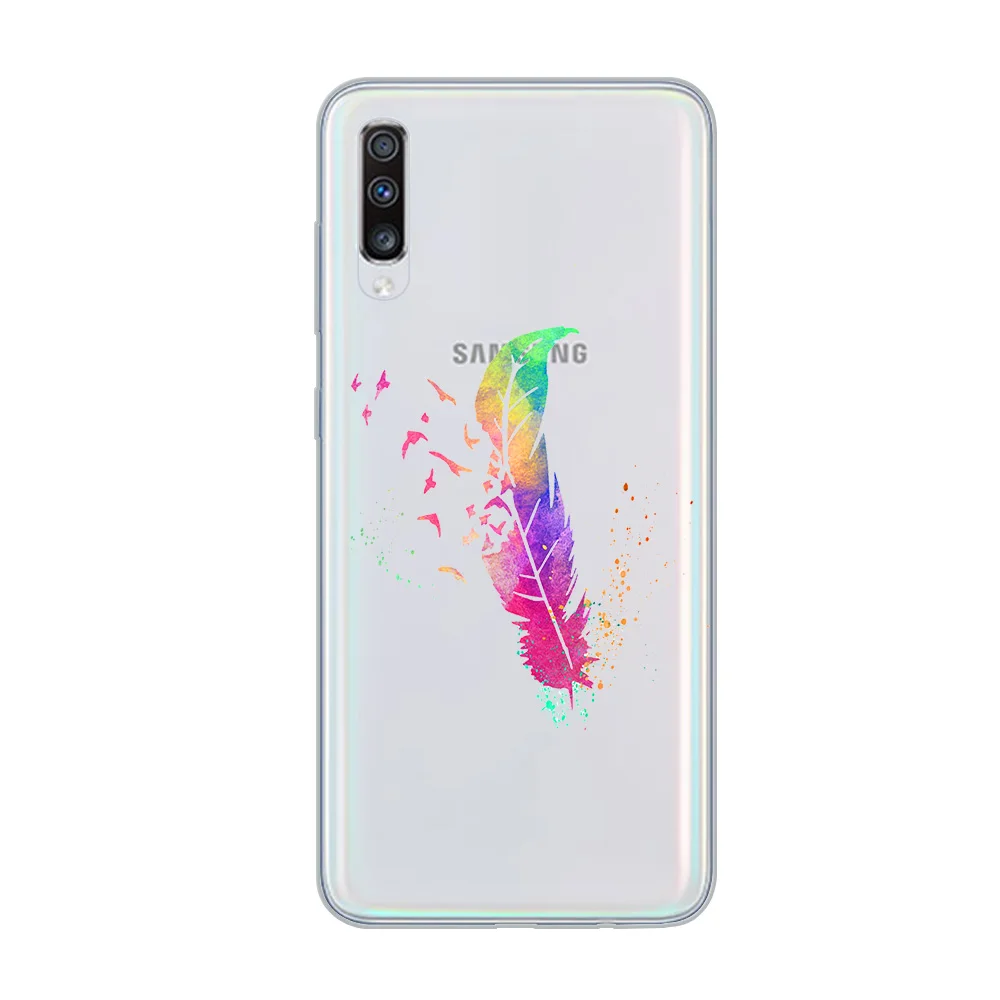 ciciber Phone Case Colorful Feather Cover for Samsung Galaxy A50 A70 A80 A40 A30 A20 A60 A10 A20e Soft Silicone TPU Fundas Coque |