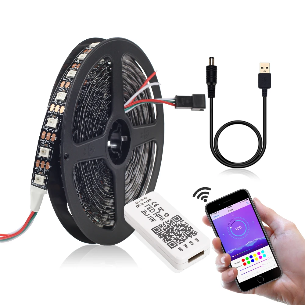 Светодиодная лента 5 в пост. Тока USB RGB WS2812B Bluetooth контроллер с приложением 5050