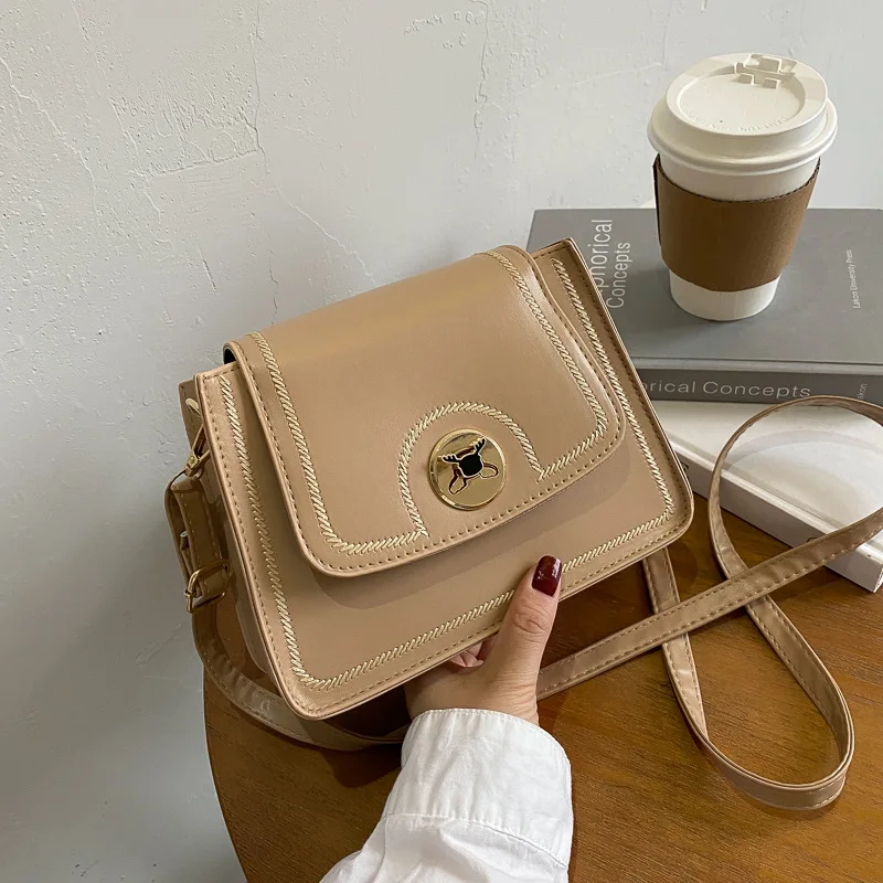 

New Style Bag for Women 2021 Autumn New Sewing Line PU Small Square Bag Shoulder Messenger Bag