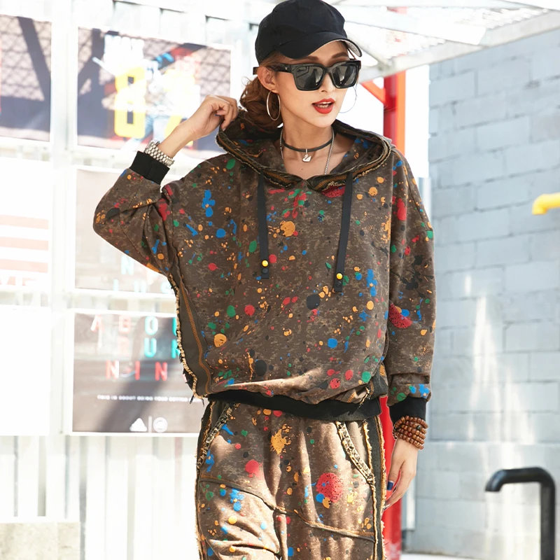 Коричневый Max LuLu, модные корейские женские панковские топы и штаны, женские комплекты из двух предметов, винтажные спортивные костюмы с капюшоном, камуфляжный костюм для фитнеса - Цвет: Коричневый