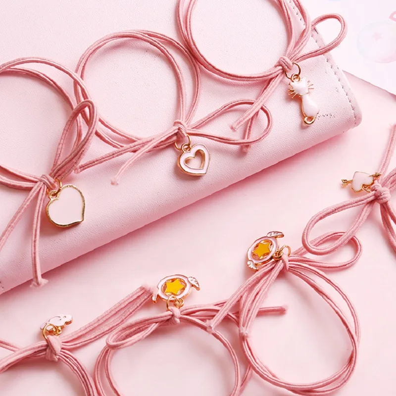 

Fresh Cute Girl Girls Heart Pink Metal Pendant Rubber Band Hair Rope Hairband Headband Hair Ties Accessories New Headwear
