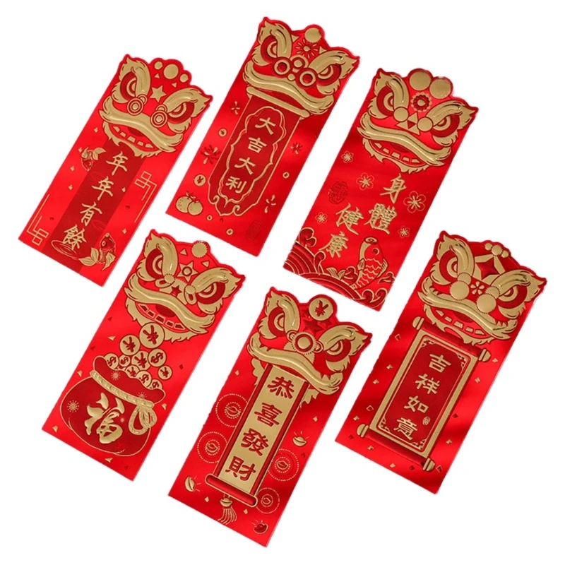 

6pcs 2022 Chinese New Year Red Envelopes Cartoon Tiger Lucky Money Pockets Traditional Spring Festival HongBao Gift Bag
