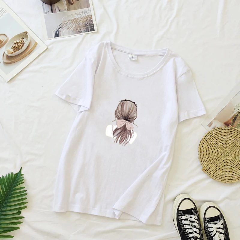 Lucyever в стиле Харадзюку для женщин летняя хлопковая футболка лета с коротким