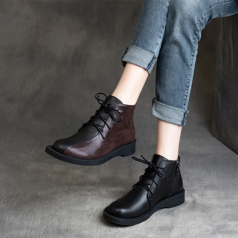 

Модные женские ботинки, кожаная женская обувь, массивная обувь на плоской резиновой подошве, повседневная обувь 2021