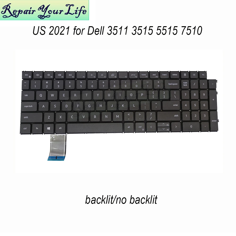 

US English Keyboard Backlit keyboards for DELL Inspiron 5510 5515 7510 3511 3515 7610 00JGVH 055P41 09PPKF laptop pc parts New