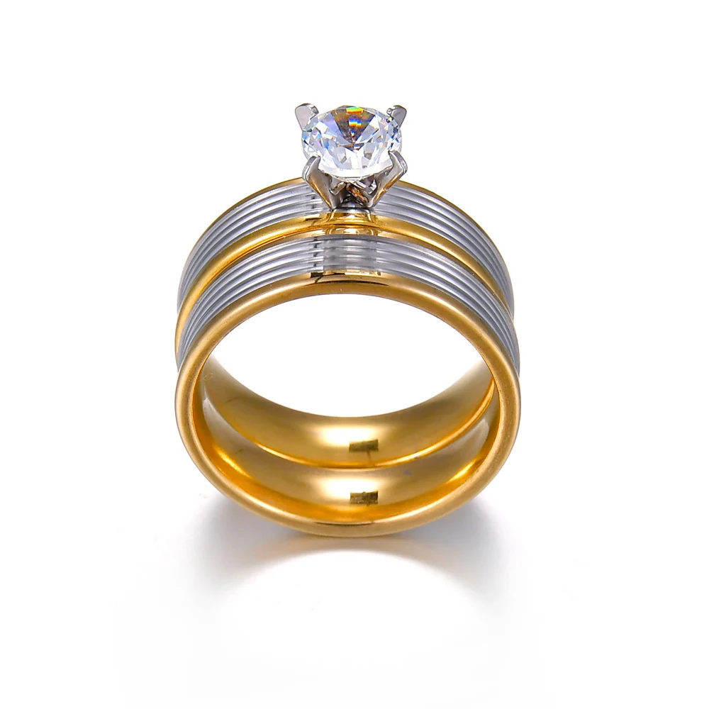 Элегантное для свадьбы помолвки Набор Колец 2 шт золотой цвет Женщины кольцо