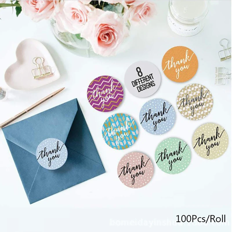 

100Pcs/Roll Paper Seal Label Thank You Stickers Custom Gift Box Bake Decoration