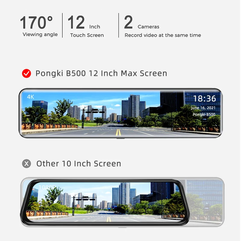 B500 12” 4K Touch Display Dash Cam Streaming Media GPS WIFI Night Vision Video Recorder Rearview Mirror Registrar Car DVR Camera |