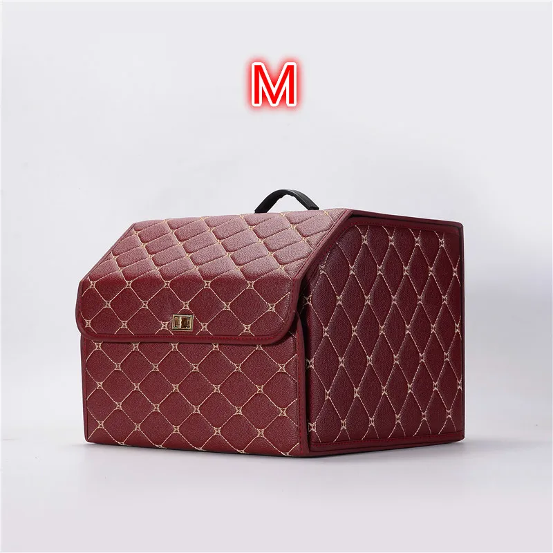 Wine red M Коробка для хранения БАГАЖНИКА АВТОМОБИЛЯ, органайзер для багажа, украшение для салона автомобиля, кожаная универсальная модель, автомобильные аксессуары Herm - Название цвета: Wine red M