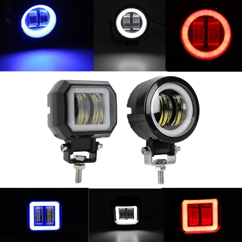 

2PCS/1PC LED Work Light Waterproof Round Angel Eyes 12V Portable Spotlights Motorcycle Offroad Truck Driving For Car Boat Light