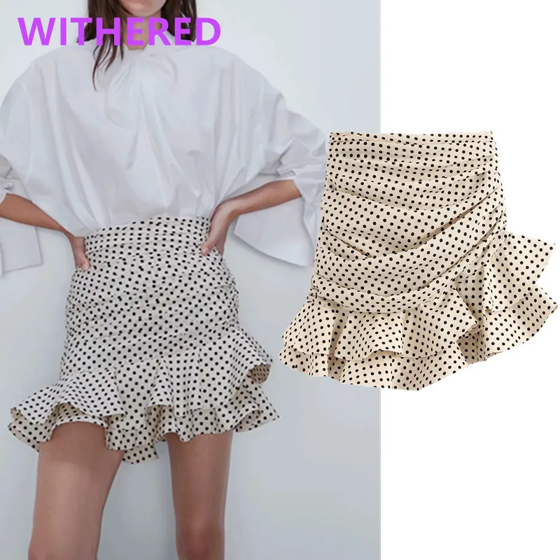 Dave & Di летняя винтажная каскадная мини юбка в горошек с высокой талией английском