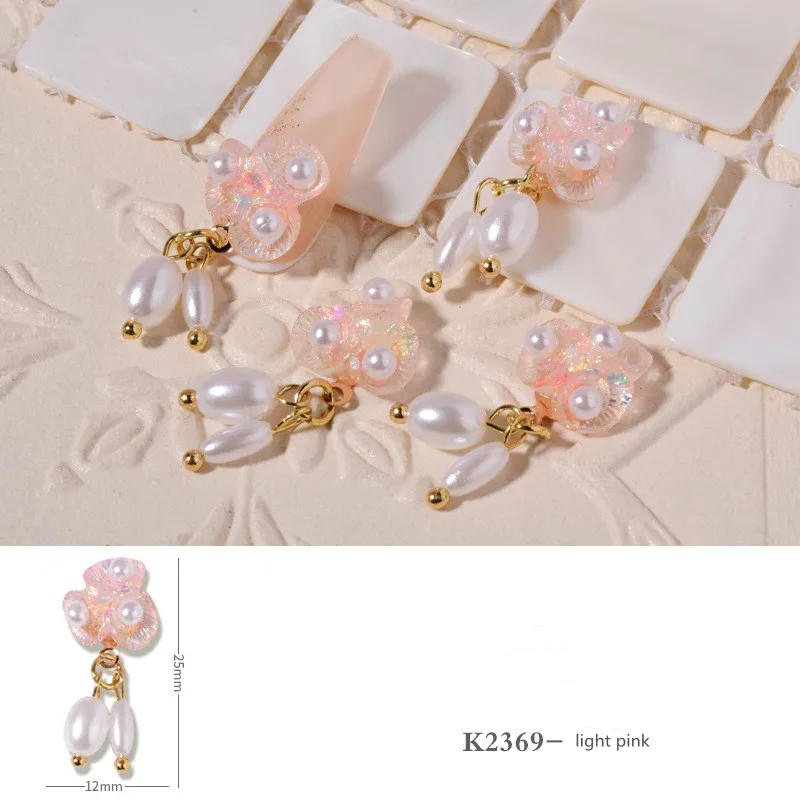 

Misscheering 5 Pcs/Bag Aurora Flower Nail Stickers for DIY Art Decoration Fashion Pearl Pendant Nails Accessories for Manicure