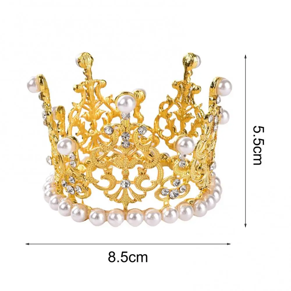 

80% NEW Faux Pearl Crystal Crown Ornament Princess Wedding Birthday Baking Cake Decor Birthday Party Supplies Golden/Silver