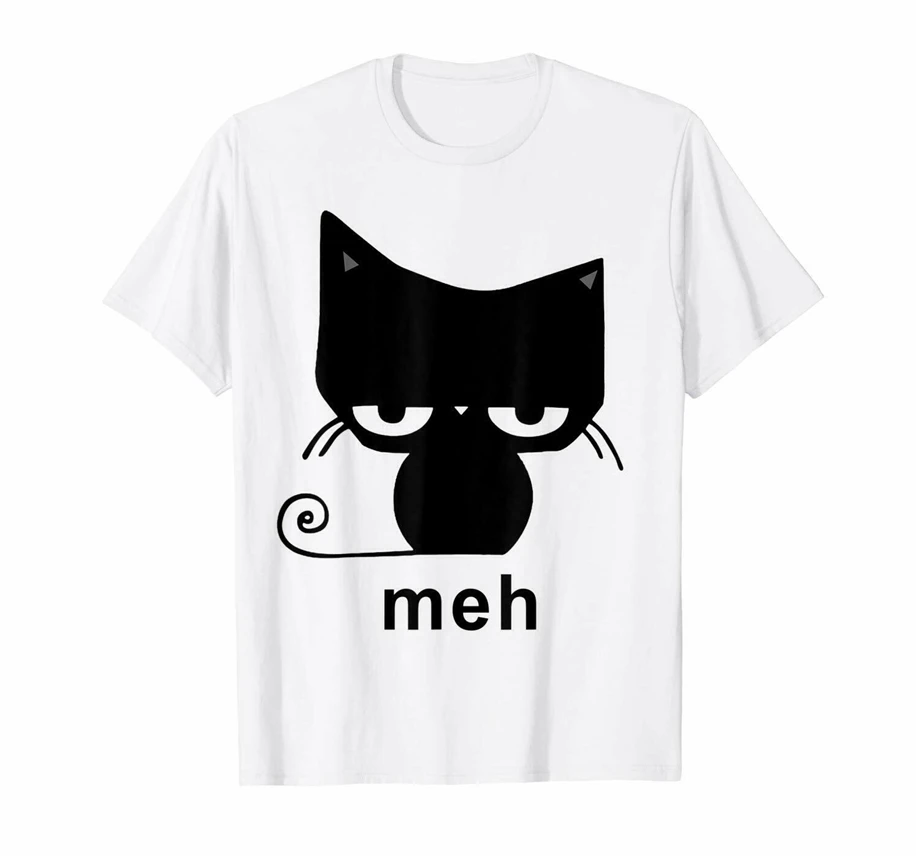 Meh черная кошка забавная белая футболка подарок для любителей кошек S-3XL Винтажная