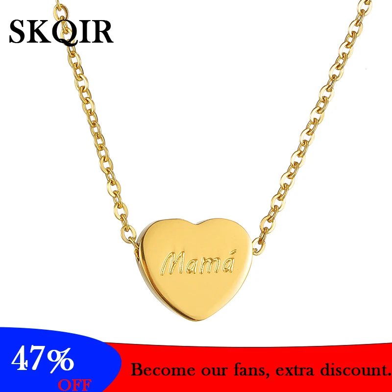 

Engrave Letter Mama Heart Necklace Gold Color Stainless Steel Chain Pendant Choker Jewelry for Women Mom Mother's Day Gift