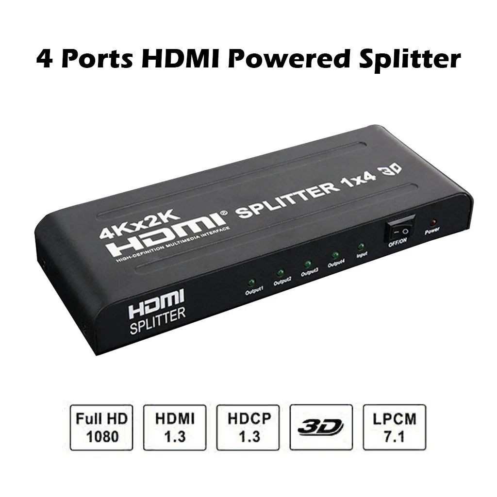 4 порта hdmi сплиттер с питанием для Full HD 1080P и 3D Поддержка одного входа на четыре