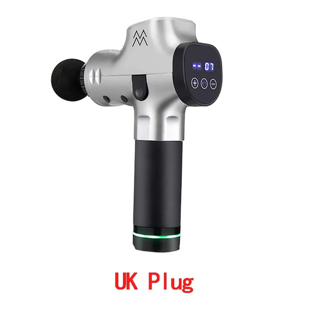 silver UK Plug Массажный пистолет для мышц, мощный ручной перкуссионный Массажер для глубоких тканей, триггер и восстановление мышц, спортивный Релаксация тела - Цвет: silver UK Plug