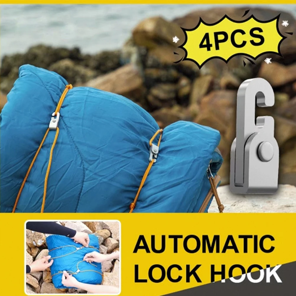 

NEW 4 Pcs/bag Automatic Lock Hook Mini Multi-purpose No Knot Hook Camping Tent Hook No Knot Automatic Lock Camping Equipment