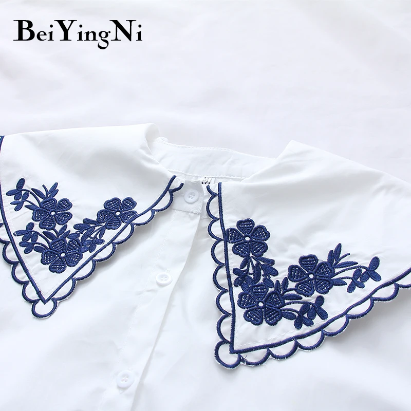 Beiyingni китайский стиль Blusas Mujer белая Цветочная вышивка осенние женские блузки на