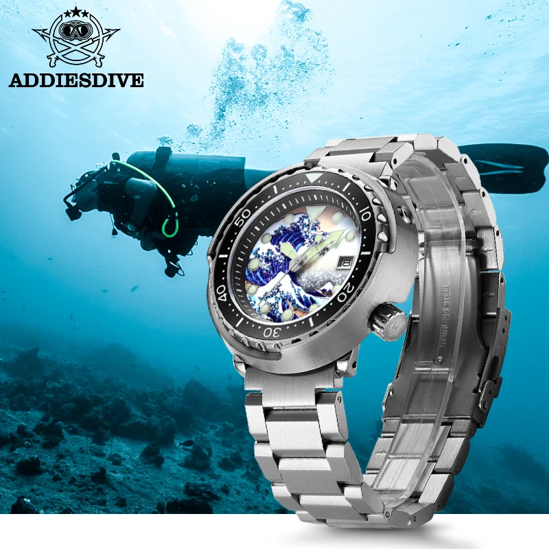 Мужские автоматические механические часы ADDIESDIVE Tuna NH35 Sapphire surf, синие супер светящиеся часы для дайвинга из нержавеющей стали, 300 м