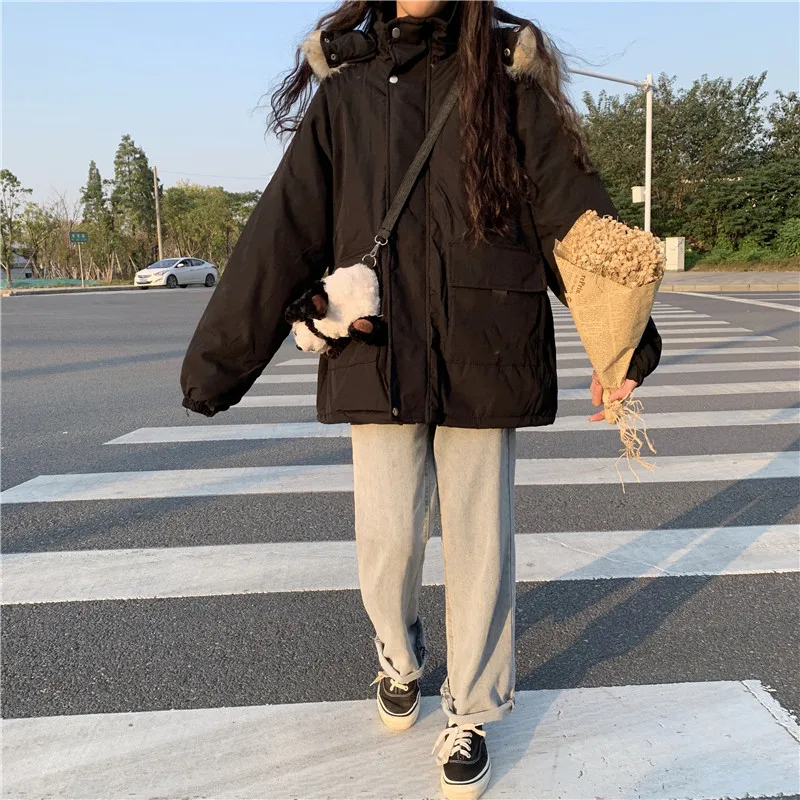 

Japanese Vintage Harajuku Thicken Women Jacket 2020 Autumn Winter Loose Hoodies Preppy Style Oversize Loose Lady Coats Outerwear