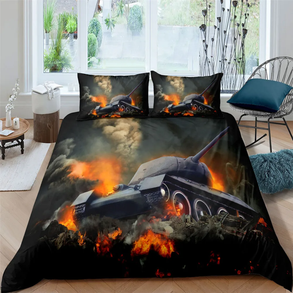 

3D Tank Printed Comforter Bedding Set With Pillowcases Single Queen King Size Home Textiles Duvet Cover Set