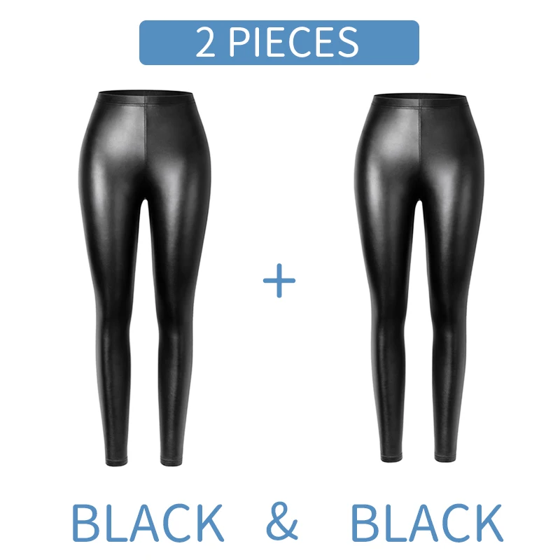 Two Pieces Black Леггинсы из искусственной кожи, сексуальные тонкие черные женские леггинсы, новые модные эластичные повседневные штаны для фитнеса, теплые водонепроницаемые обтягивающие леггинсы с эффектом пуш-ап - Цвет: Two Pieces Black