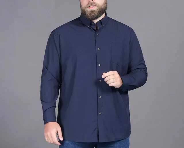 NAVY BLUE FAISIENS Высококачественная Мужская рубашка с длинным рукавом 10XL 12XL 14XL розовый синий 6XL 7XL 8XL формальная повседневная мужская рубашка большого размера 54 60 - Цвет: NAVY BLUE