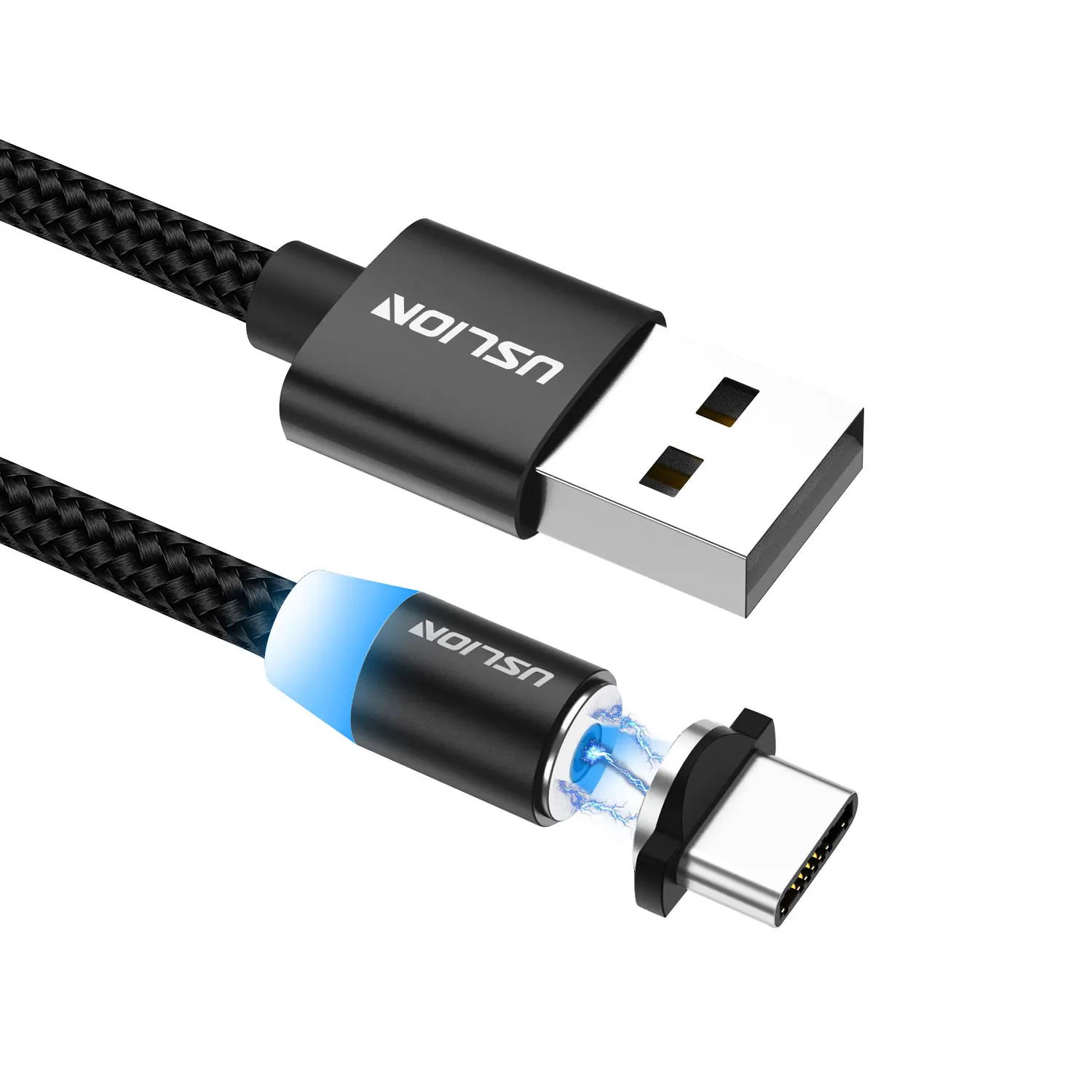 Черный USLION USB кабель для быстрой зарядки Магнитный USB кабель для iPhone type-C зарядный кабель для Xiaomi Note 10 Micro USB Магнитный кабель - Цвет: Черный