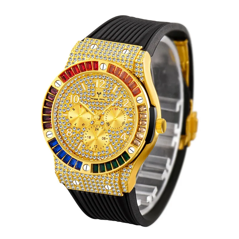 

Foreign trade new watch European and American fashion quartz watch high-grade six-pin color drill drill silicone waterproof men