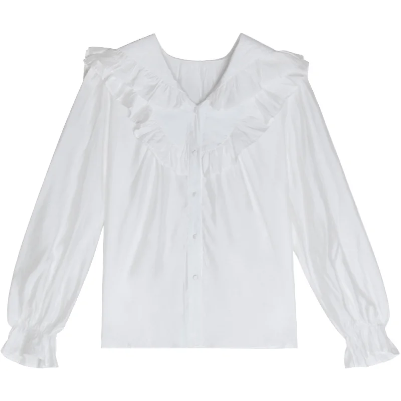 Топ женский с двойным воротником милая шикарная Свободная белая рубашка в