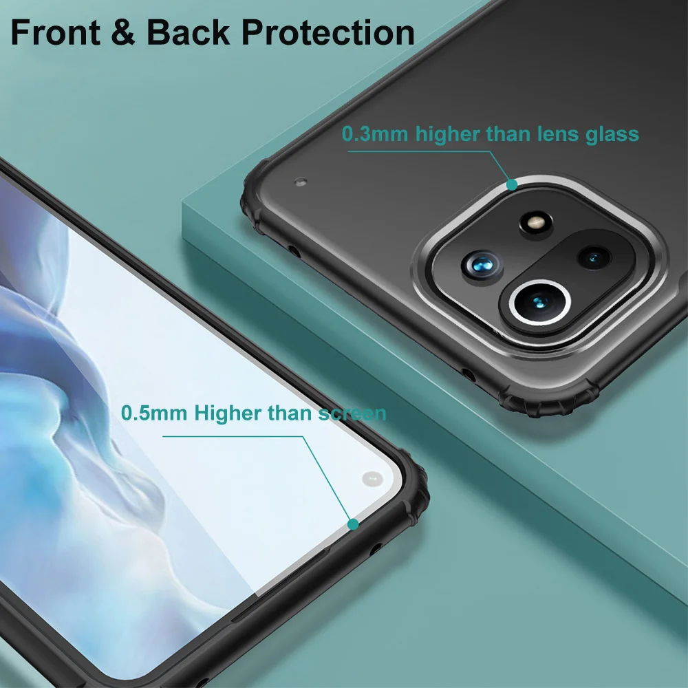 

For Xiaomi Mi 11 Lite Phone Case Airbag Bumper Technology Matte Hard Case For Xiaomi Mi 11 pro Case Mi 11 Shockproof Back Cover
