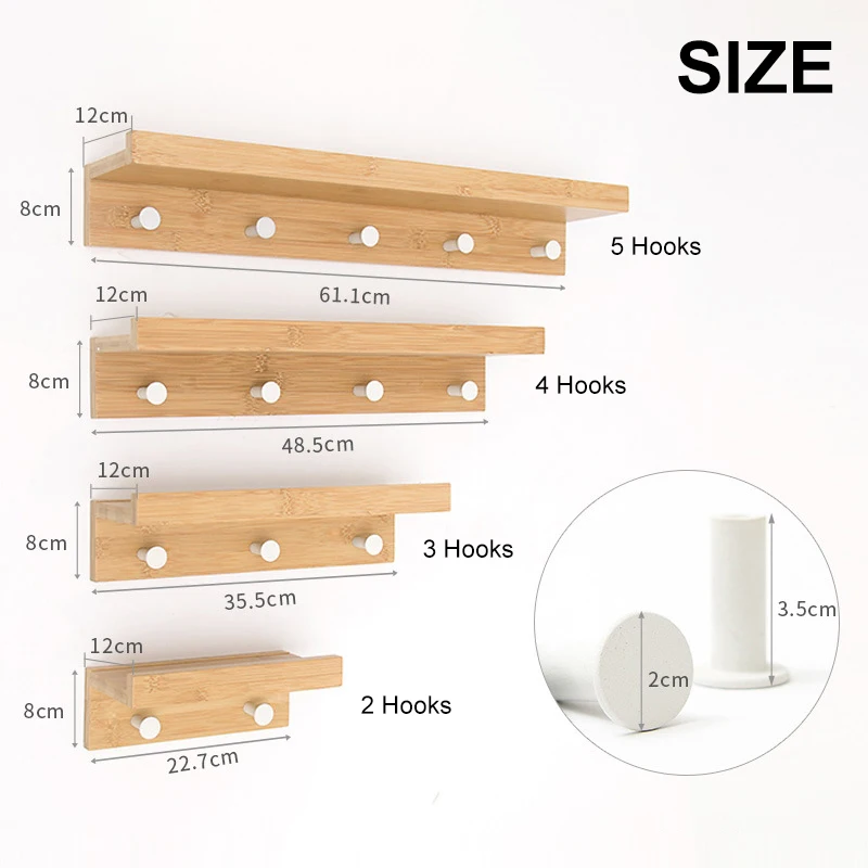

2/3/4/5 Hooks Wood Wall Mounted Storage Shelf Wall Hanging Rack Ledge Coat Hooks Home Storage Organizer with Picture Shelves