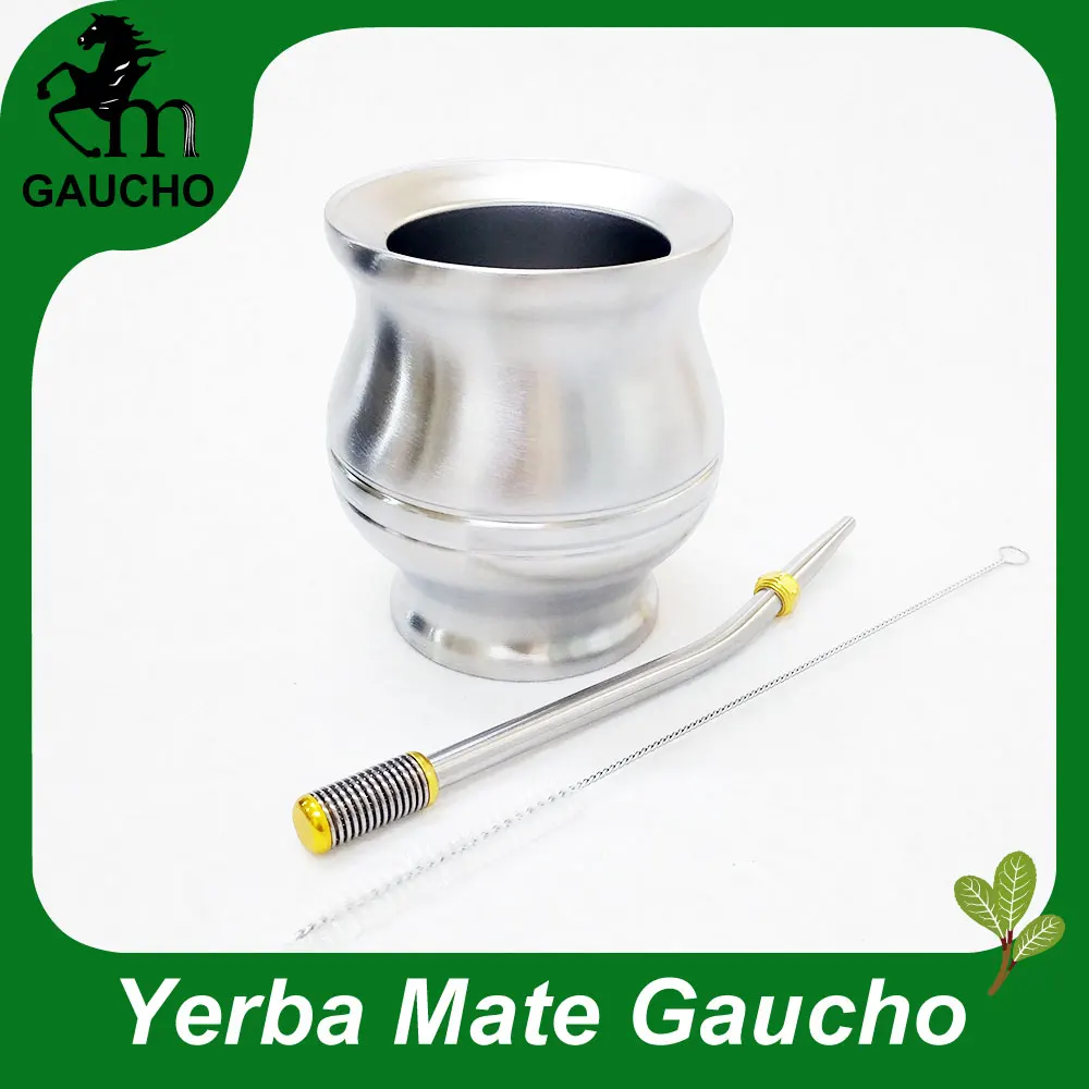 1 компл./лот Yerba матовые тыквы из нержавеющей стали с двойными стенками теплоизоляция с трубка для травяного чая мате и щетка для очистки