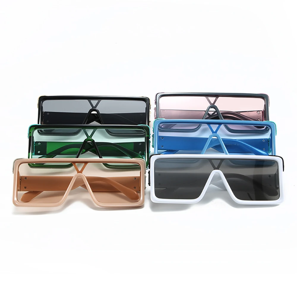 

One Piece Square Sunglasses For Men Oversized 2021 White Women Sun Glasses Retro Male Green Blue Uv400 Hot Selling