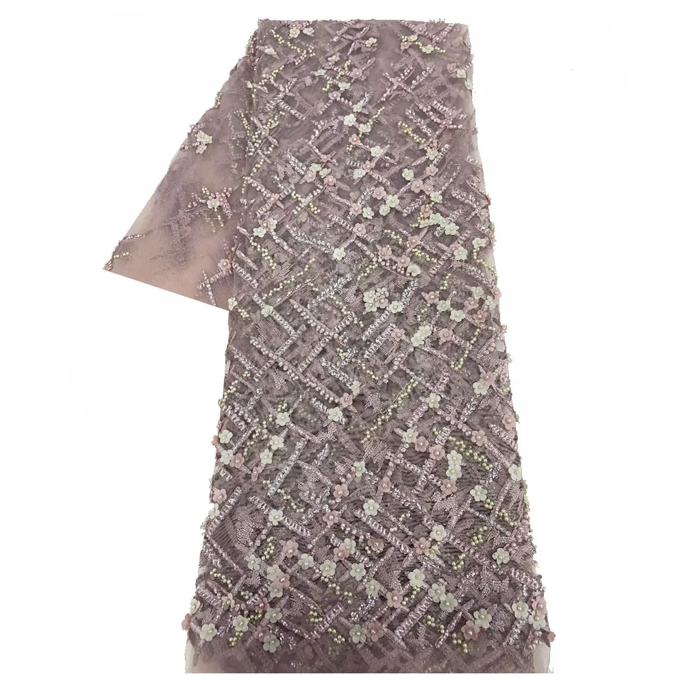 

Heavy Handmade African Nigerian Guipure Cord Embroidery Lace Fabric with Beads and Sequins for Sewing Luxury Elegant Party Dress