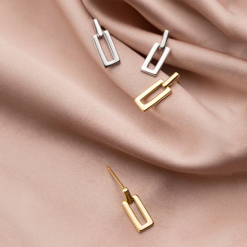 

A00592 Jazaz Korean Gorgeous 925 Sterling Silver Geometric Square Stud Earrings for Women Chic Elegant Party Jewelry