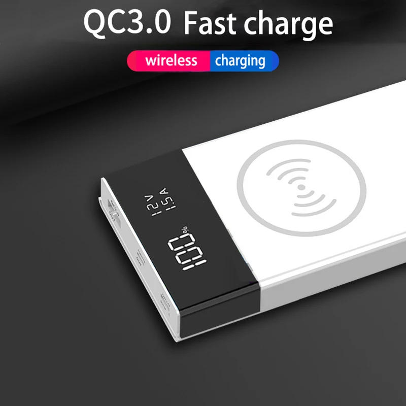 QC 3 0 цифровой дисплей Беспроводная зарядка внешний аккумулятор корпус 20000 мАч Type C