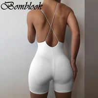 bomblook sexy party club rompers for women summer 2021 solid v neck sleeveless backless playsuits female fashion streetwears