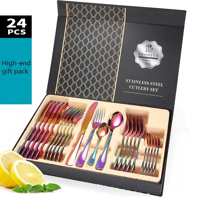 2021 высококачественный набор столовых приборов из 24 предметов нержавеющей стали