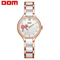 dom fashion women diamonds wrist watches new ceramics watchband top luxury brand dress ladies geneva quartz clock